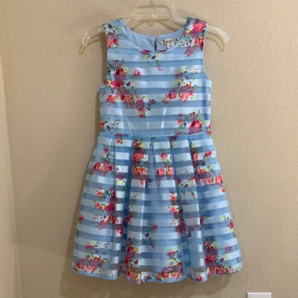 Knitworks Girls Sz 12 Floral Shadow Stripe Special Occasion Dress